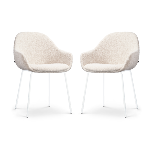 Nora-Mae eetkamerstoel bouclé beige - wit onderstel - set van 2