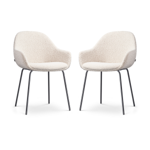 Nora-Mae eetkamerstoel bouclé beige - zwart onderstel - set van 2