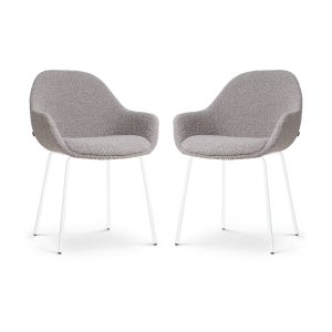 Nora-Mae eetkamerstoel bouclé taupe - wit onderstel - set van 2