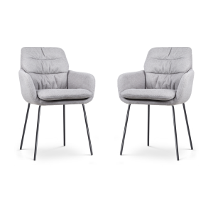 Nora-Mia eetkamerstoel grijs - zwart onderstel - set van 2