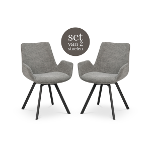 Norwell draaibare eetkamerstoel grijs - zwart onderstel - Set van 2