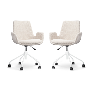 Nout-Eef bureaustoel bouclé beige - wit onderstel - set van 2