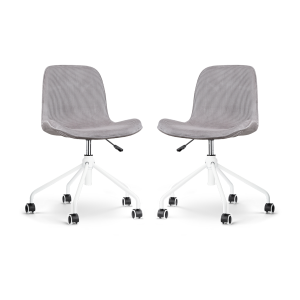 Nout-Fé bureaustoel rib warm grijs - wit onderstel - set van 2