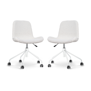Nout-Fé bureaustoel teddy gebroken wit - wit onderstel - set van 2