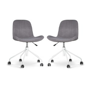 Nout-Fé bureaustoel velvet grijs - wit onderstel - set van 2