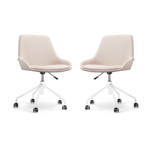 Nout-Isa bureaustoel beige - wit onderstel - set van 2