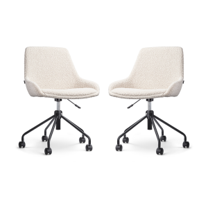 Nout-Isa bureaustoel bouclé beige - zwart onderstel - set van 2