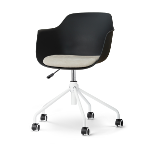 Nout-Liz eetkamerstoel zwart met naturelbeige zitkussen - wit onderstel