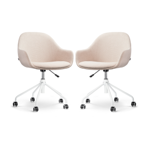 Nout-Mae bureaustoel beige - wit onderstel - set van 2