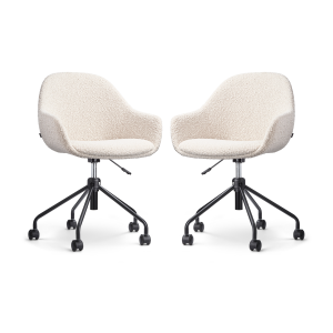 Nout-Mae bureaustoel bouclé beige - zwart onderstel - set van 2