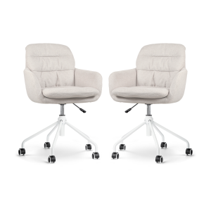Nout-Mia bureaustoel beige - wit onderstel - set van 2