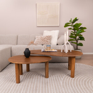 Sohome Organische Salontafel 'Noralie' Mangohout, Set van 2 stuks, kleur Naturel