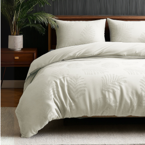 Dekbedovertrek 3D Embossed - Leaves - Crème - Tweepersoons (200x200 Cm) - Crème Microvezel - Natuur & Effen - Sleeptime Elegance - Dekbed-Discounter.nl