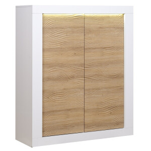 Opbergkast Karma 145 cm hoog - Hoogglans wit met Eiken