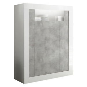 Opbergkast Urbino 144 cm hoog in hoogglans wit met grijs beton