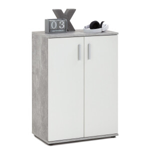 Opbergkast Albi 83 cm hoog - Grijs beton met wit