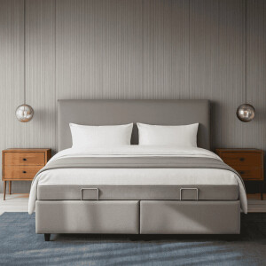 2-Persoons Boxspring Julia Met Opbergruimte - Beige - Beige 160x200 Cm - Pocketvering - Inclusief Topper - Dekbed-Discounter.nl