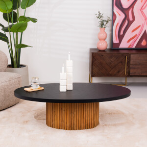 Tower Living Ovale Salontafel 'Palazzo' Teakhout en mineraal stucwerk, 130 x 75cm