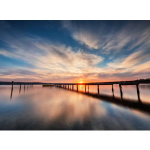 Papermoon Fotobehang Lake Sunset Wooden pier