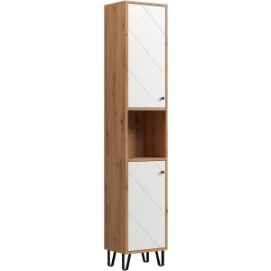 Places of Style Hoge kast Tarragona Breedte 36 cm, 2 deuren, retro metalen poten, mat, bruine hout-look / wit (1 stuk)