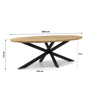 Prado dining table ellips 240 X 115 cm. Natural teak top