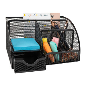 QUVIO Bureau organizer - 5 vakken + 1 lade - Draadstaal