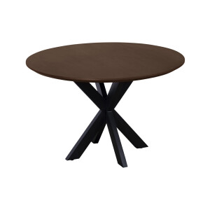 QUVIO Eettafel Sofia - Rond - Ø 130 cm - Stalen kruispoot - FSC® gecertificeerd mangohout - Bruin