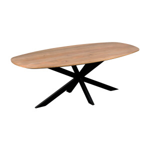 QUVIO Eettafel Sofia - Deens ovaal - 220x110 cm - Stalen kruispoot - FSC®-gecertificeerd mangohout - Naturel