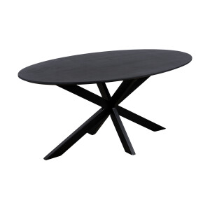QUVIO Eettafel Sofia - Ovaal - 160x90 cm - Stalen kruispoot - FSC® gecertificeerd mangohout - Zwart