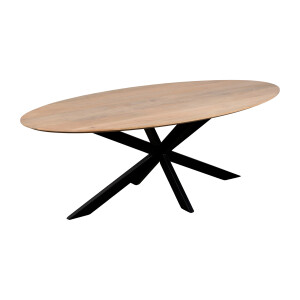 QUVIO Eettafel Sofia- Ovaal - 180x90 cm - Stalen kruispoot - FSC®-gecertificeerd mangohout - Naturel