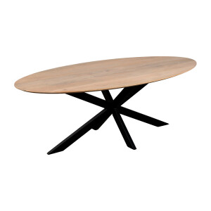 QUVIO Eettafel Sofia - Ovaal - 220x100 cm - Stalen kruispoot - FSC®-gecertificeerd mangohout - Naturel