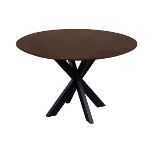 QUVIO Eettafel Sofia - Rond - Ø 120 cm - Stalen kruispoot - FSC® gecertificeerd mangohout - Bruin