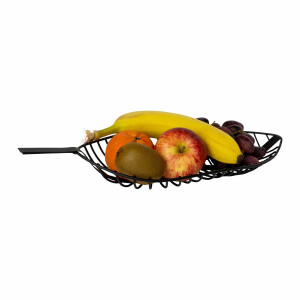 QUVIO Fruitschaal bladvorm - 17 x 39 x 5 cm - Staal - Zwart