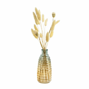 QUVIO Glazen vaas met patroon - 6 x 14,5 cm - Geel met blauw