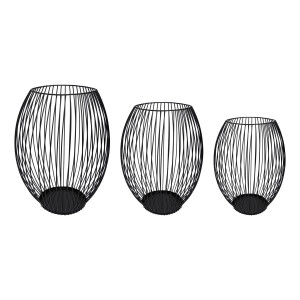 QUVIO Kaarsenhouder met frame - 3 maten - Rond - Metaal - Zwart - Set van 3