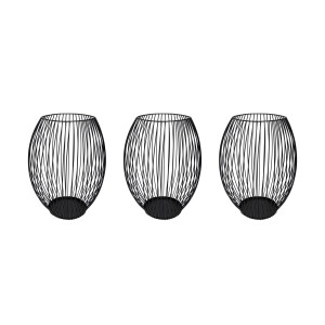 QUVIO Kaarsenhouder met frame - ø9x15 cm - Rond - Metaal - Zwart - Set van 3