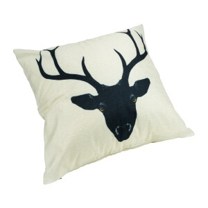QUVIO Sierkussen met rendier - Gevuld - 45 x 45 cm - Zwart en Beige