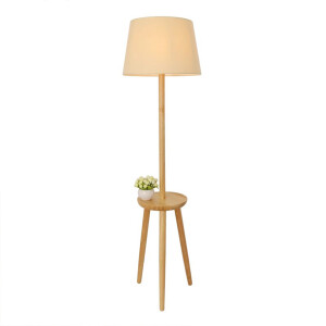 QUVIO Staande vloerlamp - Met plankje - Hout