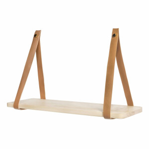 QUVIO Wandplank met leren riemen - Hout - PU leer - 16 x 50 x 25 cm