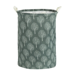 QUVIO Wasmand met handvaten - Boom patroon - Grijs - 43 L