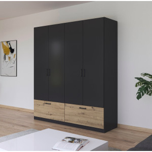 rauch Draaideurkast Kledingkast kast garderobe waskast BARI met lades en moderne greep in grijs metallic made in germany