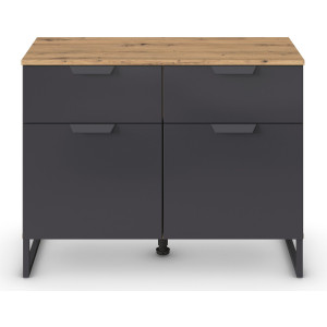 rauch Hoge kast Dark&Wood by Aditio in industriële stijl met beugelpoot, 2 laden met soft-closefunctie