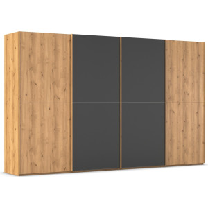 rauch Schuifdeurkast Kledingkast kast garderobe slaapkamerkast SCALE-WOOD edel gesplitste front in massief takken eiken met glazen deuren made in germany