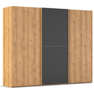 rauch Schuifdeurkast Kledingkast kast garderobe slaapkamerkast SCALE-WOOD edel gesplitste front in massief takken eiken met glazen deuren made in germany