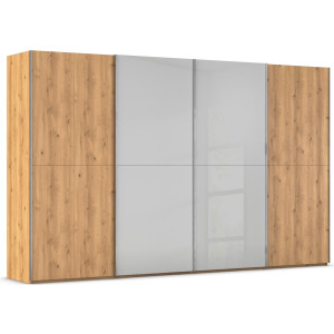 rauch Schuifdeurkast Kledingkast kast garderobe slaapkamerkast SCALE-WOOD edel gesplitste front in massief takken eiken met glazen deuren made in germany