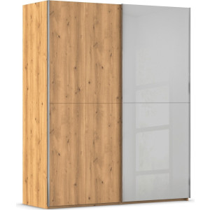 rauch Schuifdeurkast Kledingkast kast garderobe slaapkamerkast SCALE-WOOD edel gesplitste front in massief takken eiken met glazen deuren made in germany