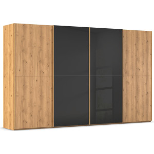 rauch Schuifdeurkast Kledingkast kast garderobe slaapkamerkast SCALE-WOOD edel gesplitste front in massief takken eiken met glazen deuren made in germany