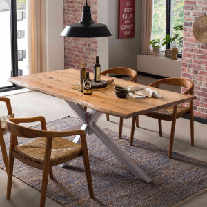 Artistiq Boomstam Eettafel 'Raynaldo' Acaciahout, 180 x 90cm, kleur Zilver