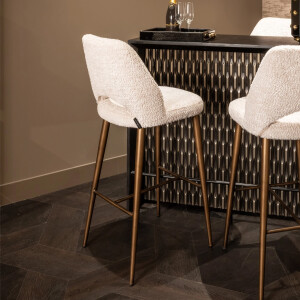 Richmond Barstoel 'Delphine' Chenille, kleur Crème (zithoogte 76cm)