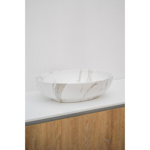 Riho Marmic Oval Waskom 52x39.5x13cm Keramiek Ovaal marmer mat wit W031004M00